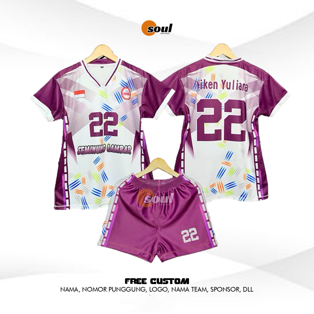 Jersey Olahraga Voli Cewek Fullprint Kaos Voli Wanita Satu Set