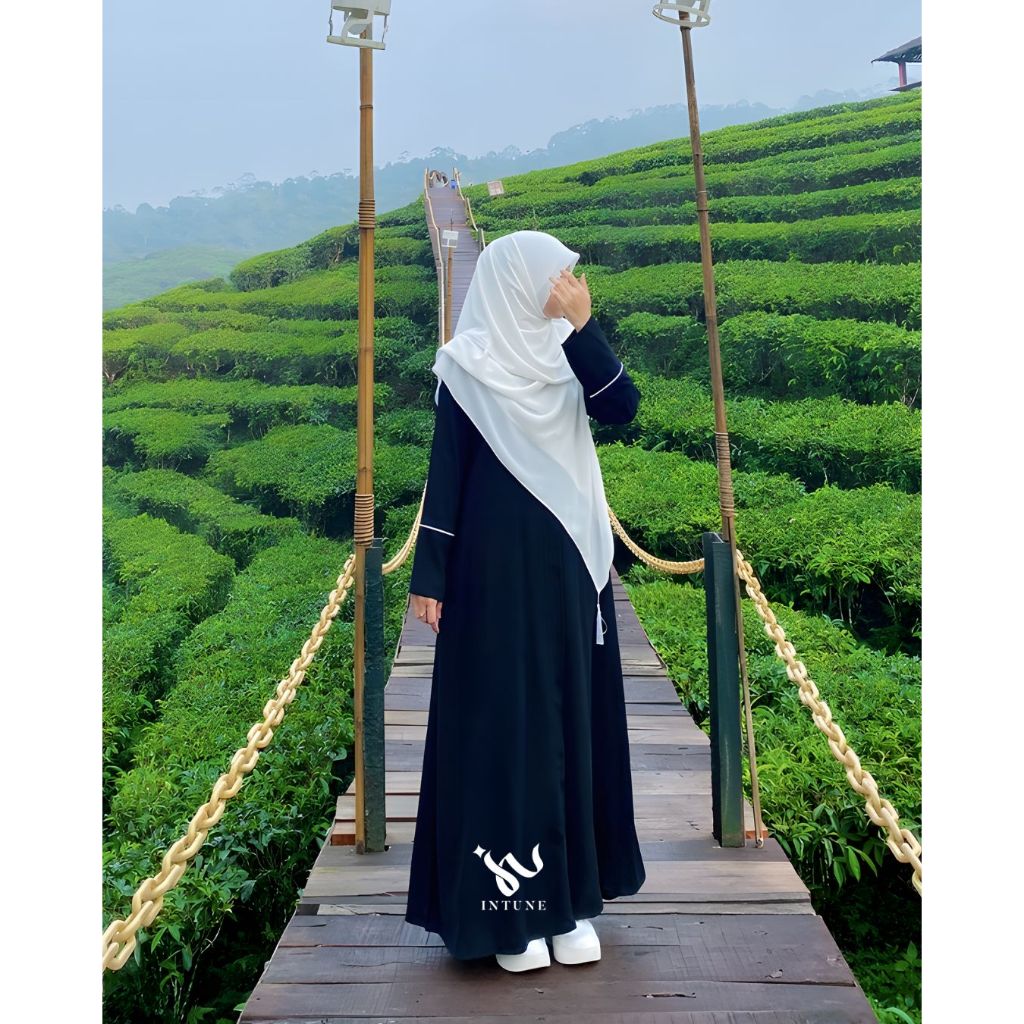 Intune Hijab Salbia Gamis Jet Black HItam Polos Abaya Premium Simple Elegan & Syar'i