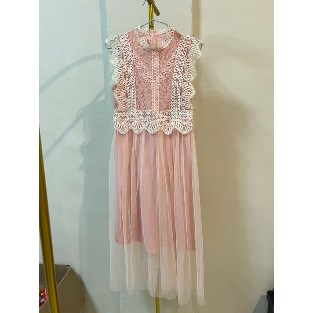 PL - dress brukat mix tile mewah pink