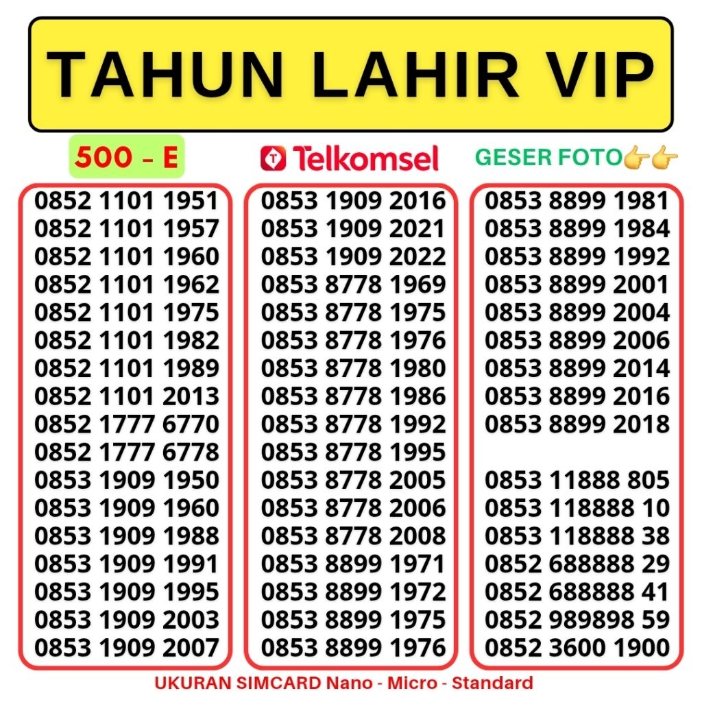 Kartu Perdana Nomor Cantik Telkomsel Simpati 4G 5G Telkomsel Nocan Simpati Nomer Cantik Telkomsel No
