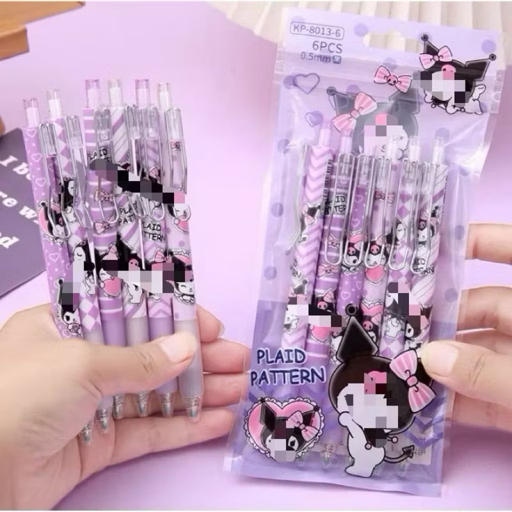 

6in1 Pulpen Kuromi Sanrio Melody Gel Karakter Lucu Bandul Anak Pena Tinta Hitamo
