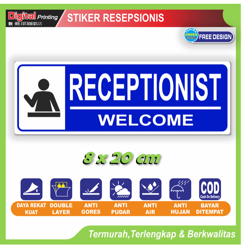 

Stiker tulisan resepsionis meja terima tamu sticker receptionist kantor pabrik dll