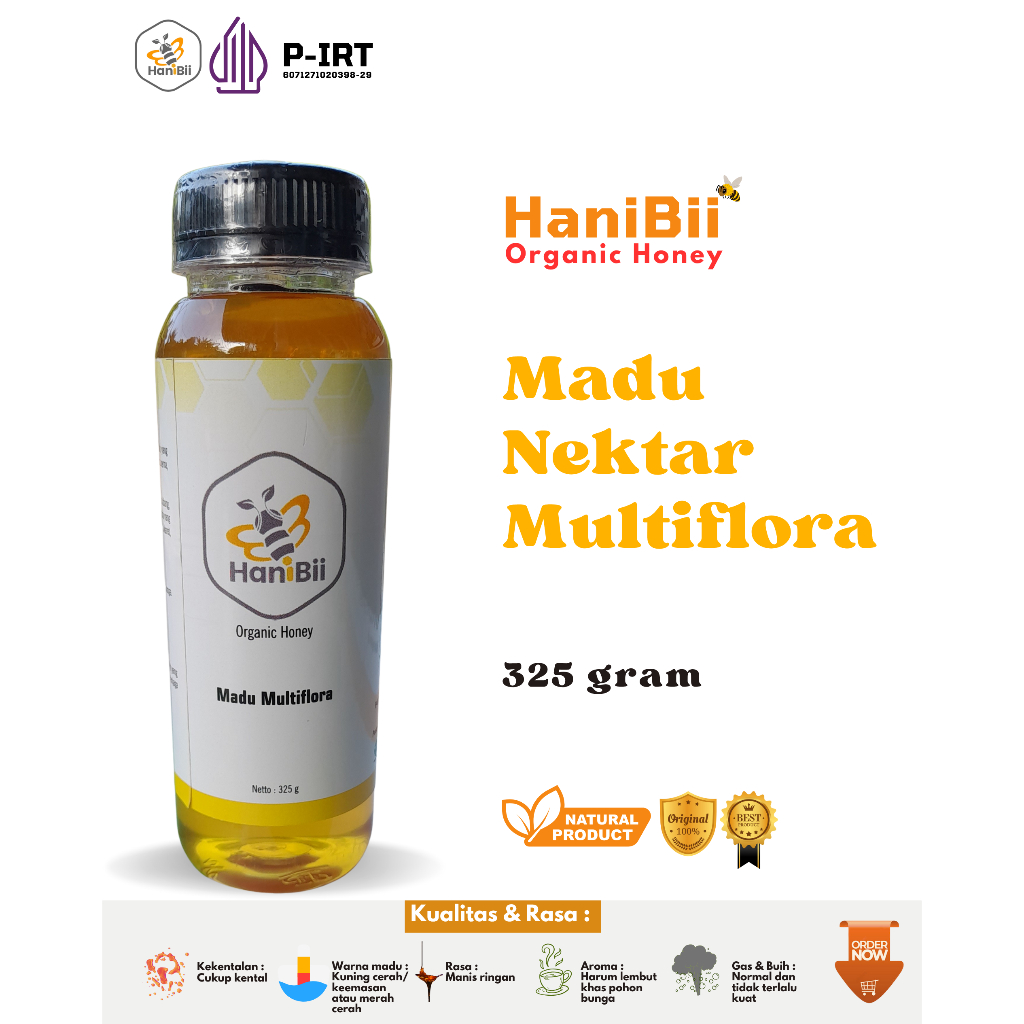 

Madu Murni Asli Multiflora Netto 325 G HANIBII Maduku