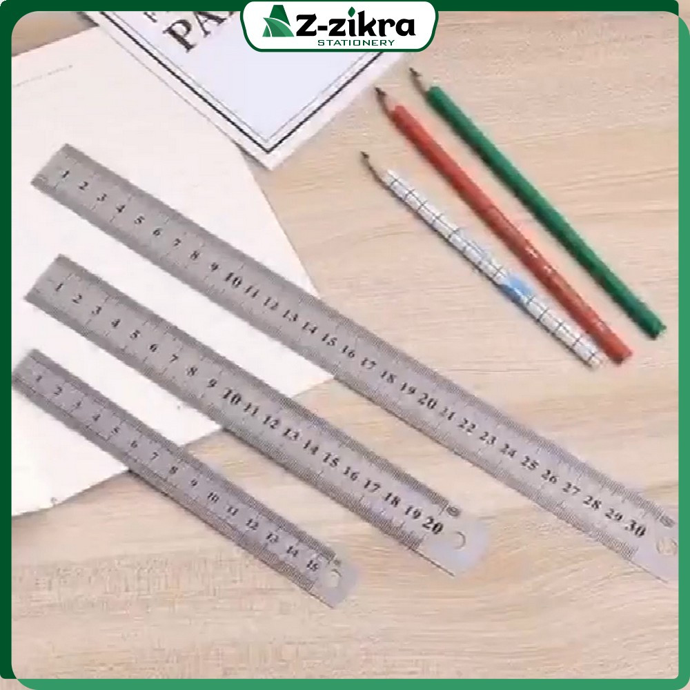 

EC Penggaris Besi 15CM Peralatan Sekolah / Ruler Penggaris Stainless Alat Ukur Serbaguna Az-Zikra Stationery A107