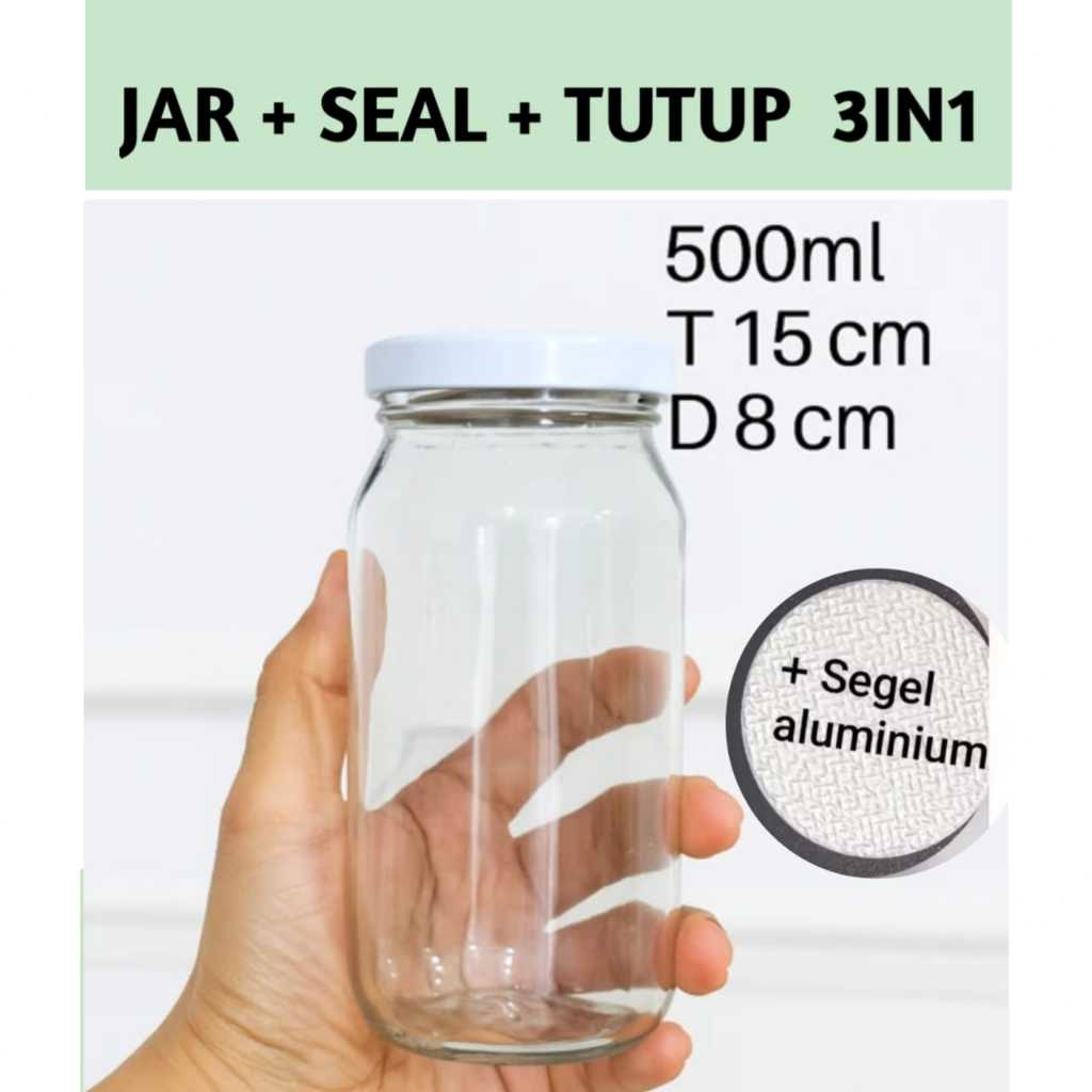 / 10 ( SEPULUH) 3IN1  500ML BOTOL SILINDER JAR KACA 500 ML + SEAL BOTOL + TUTUP BOTOL