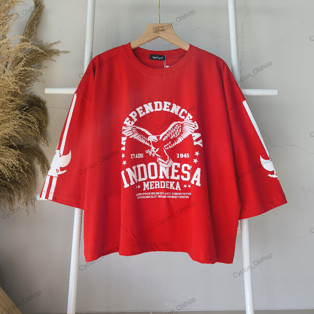 [ Nazeer Grosir ]  Kaos Oversize Edisi Merdeka Garuda Strip XXL| Cottom Combed | Jaket | Outerwear