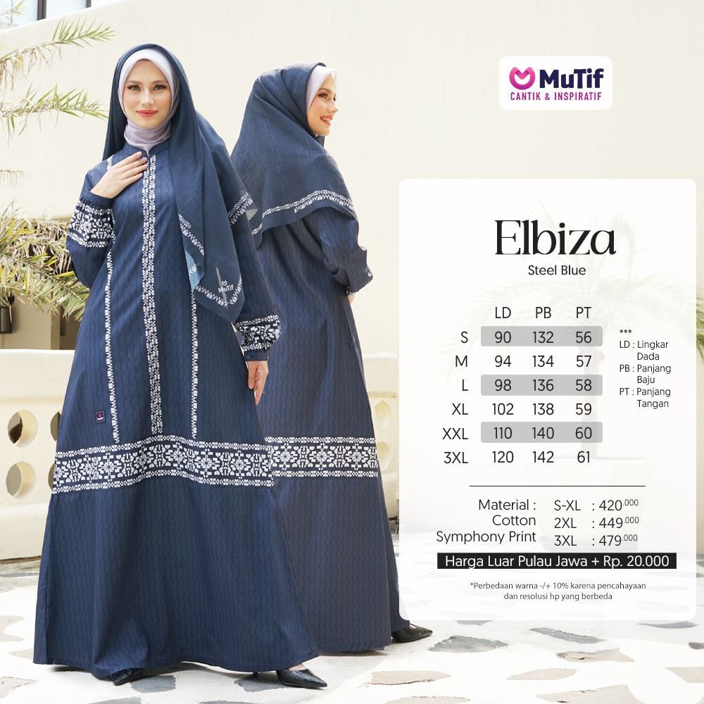 MUTIF ELBIZA STEEL BLUE - Gamis Katun ORI MUTIF