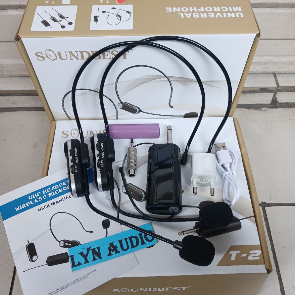 MIC WIRELESS SOUNDBEST T2 2 MIC CLIP ON BATERAI CHARGER T-2