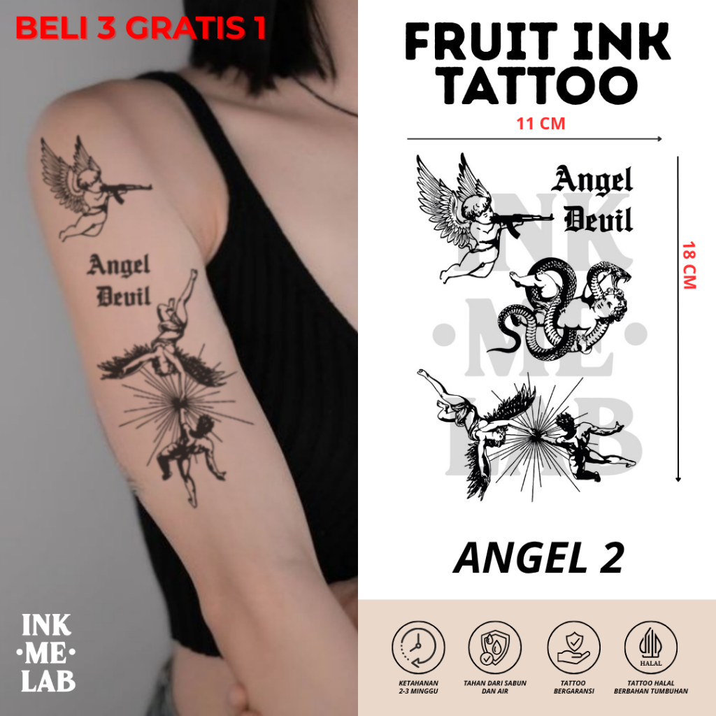 INKMELAB - ANGEL 2 Fruit Ink Temporary Tattoo 11X18CM - Tato Temporer Semi Permanen Tahan 3 Minggu