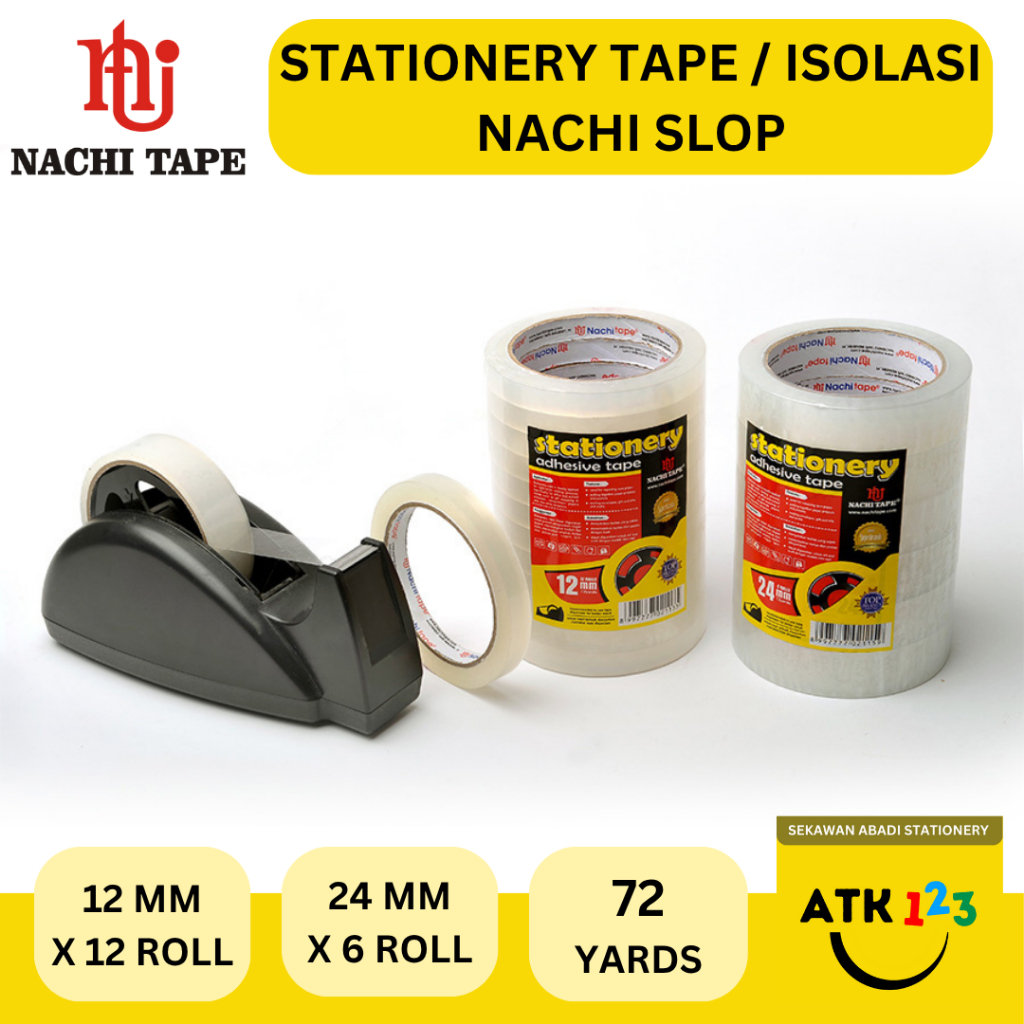 

NACHI Isolasi Selotip Stationery Tape Slop Merk Nachi 24mm / 12mm x 72 yards [1 SLOP]
