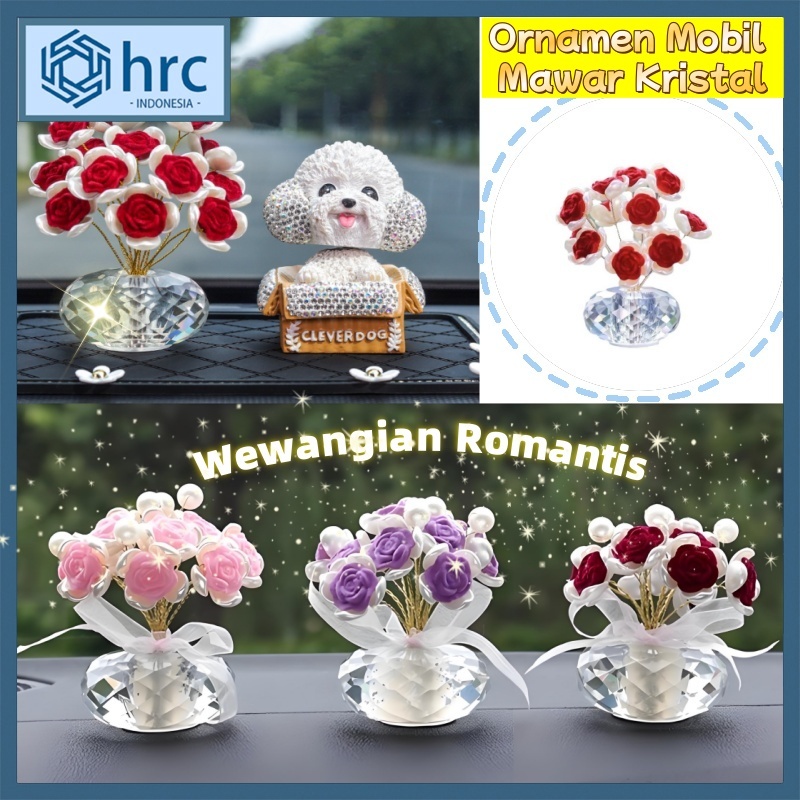1PC Pajangan Dashboard Kaca Mobil Ornamen Kristal Mawar Crystal/ Parfum Premium Ready Dekorasi Akses