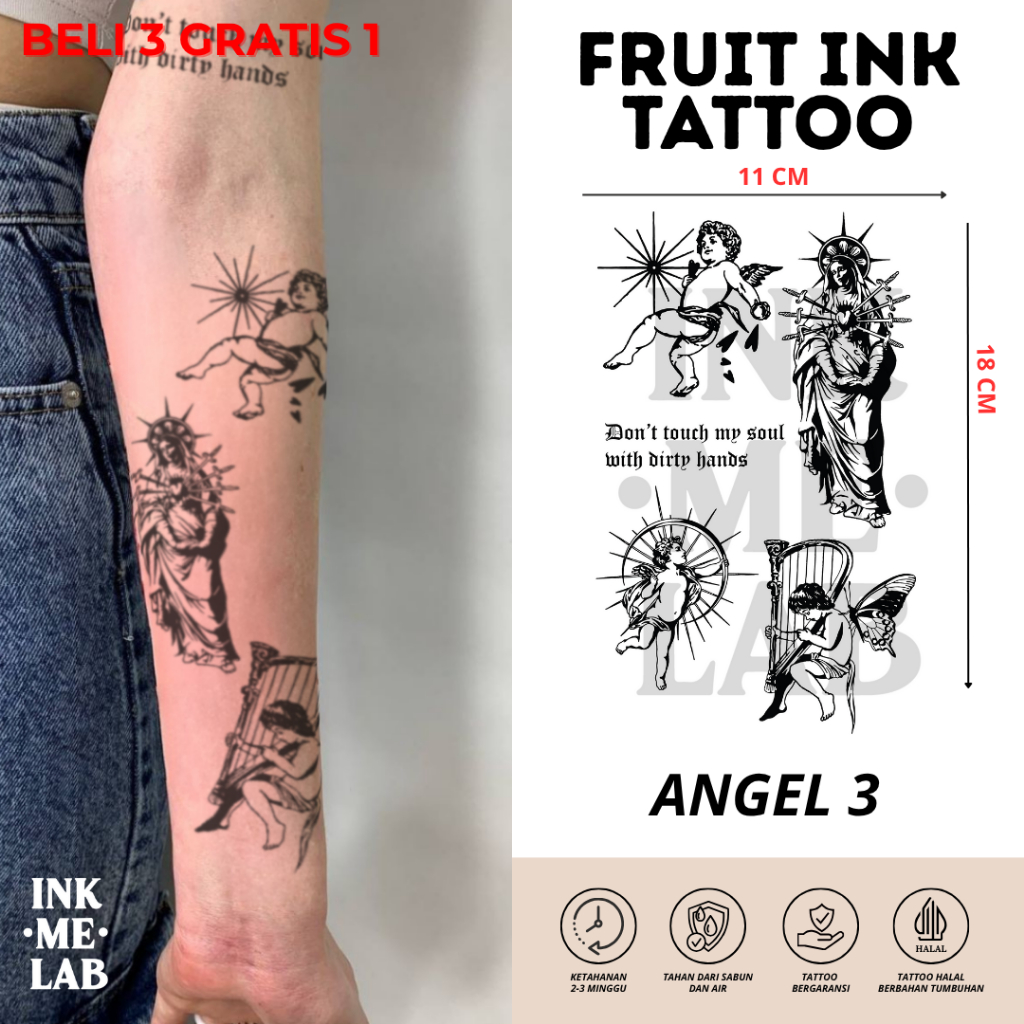 INKMELAB - ANGEL 3 Fruit Ink Temporary Tattoo 11X18CM - Tato Temporer Semi Permanen Tahan 3 Minggu