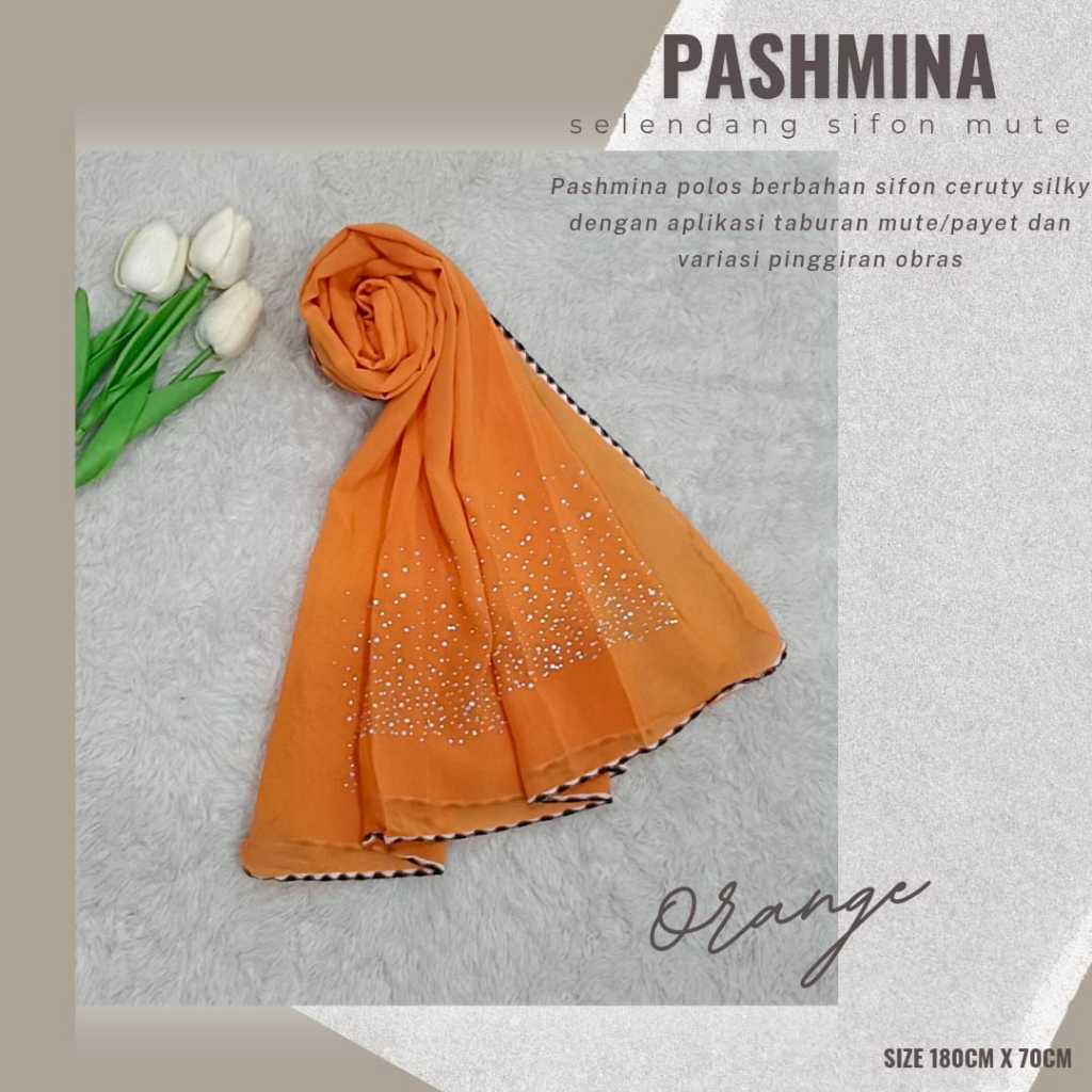 Pashmina Polos Mute Payet Sifon Silk Hijab Pasmina Ceruty Mute Selendang Syal Payet Silky