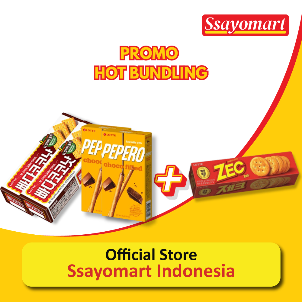 

[PROMO BUNDLING SNACK] LOTTE ZEC 100G + 2 PCS BUTTER COCONUT BISCUIT 100G + 2 PCS PEPERO CHOCO FILLED 45G