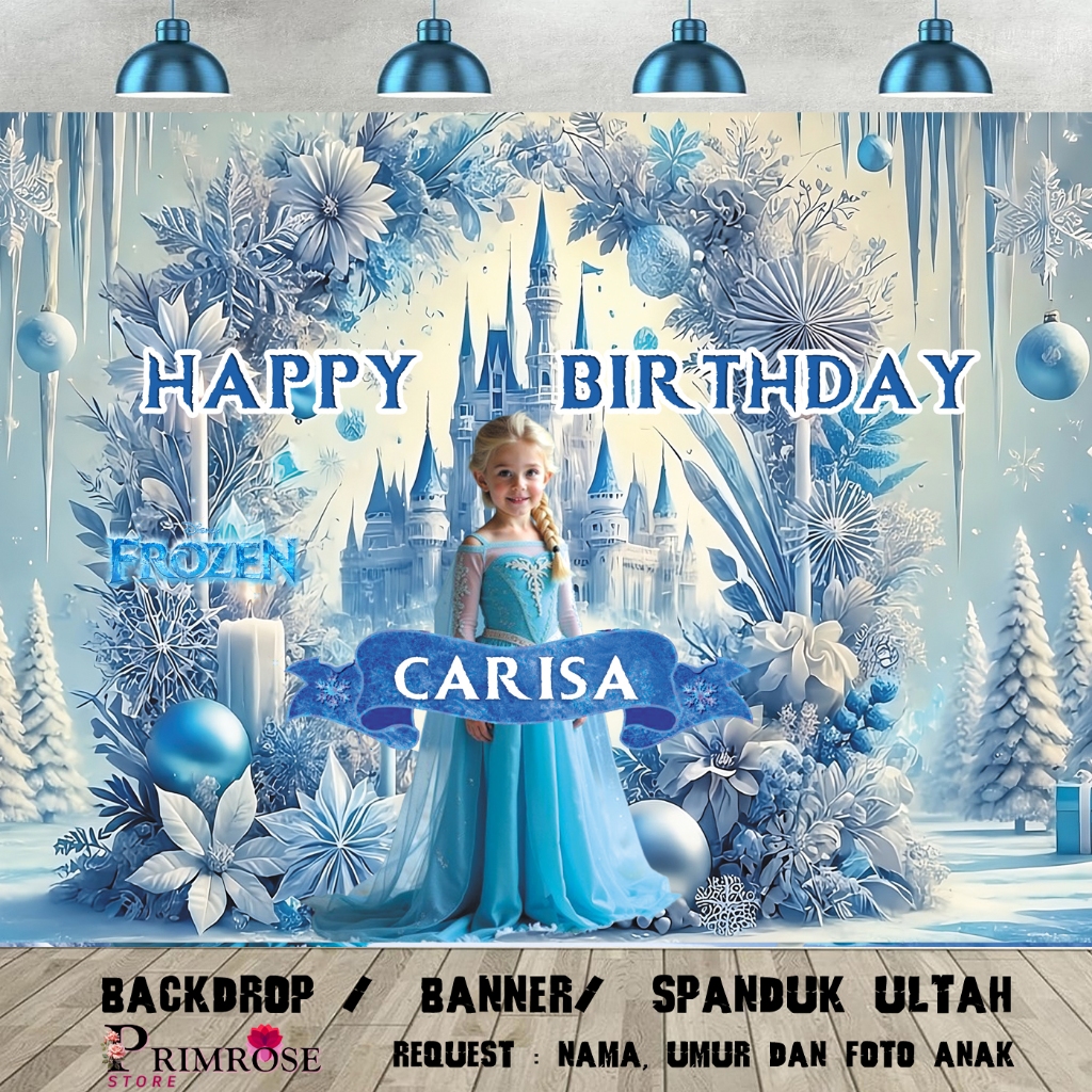 Spanduk ulang tahun frozen elsa anna salju banner spanduk birthday hewan laut