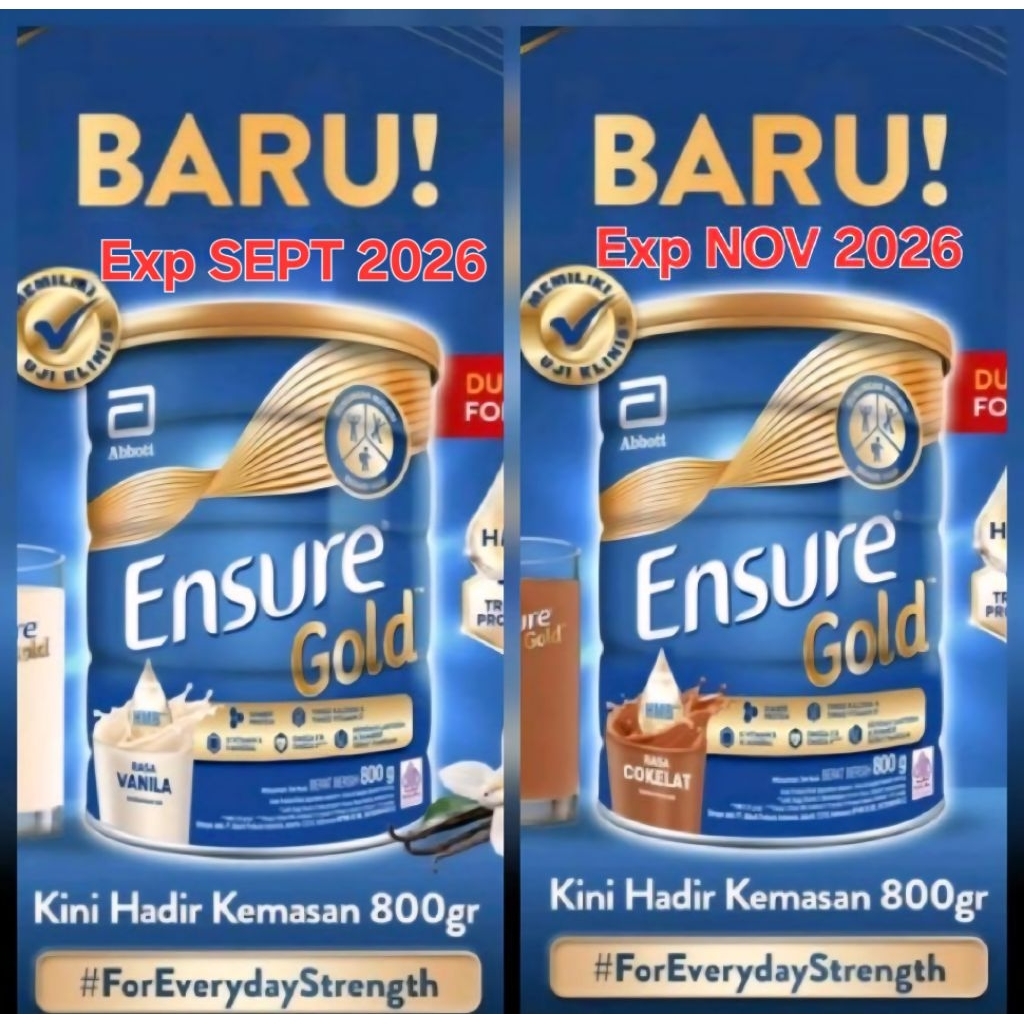 

ENSURE GOLD VANILA COKLAT 800 GRAM/800GR/dulu 850 gram/850gr/susu dewasa/VANILLA/CHOCOLATE