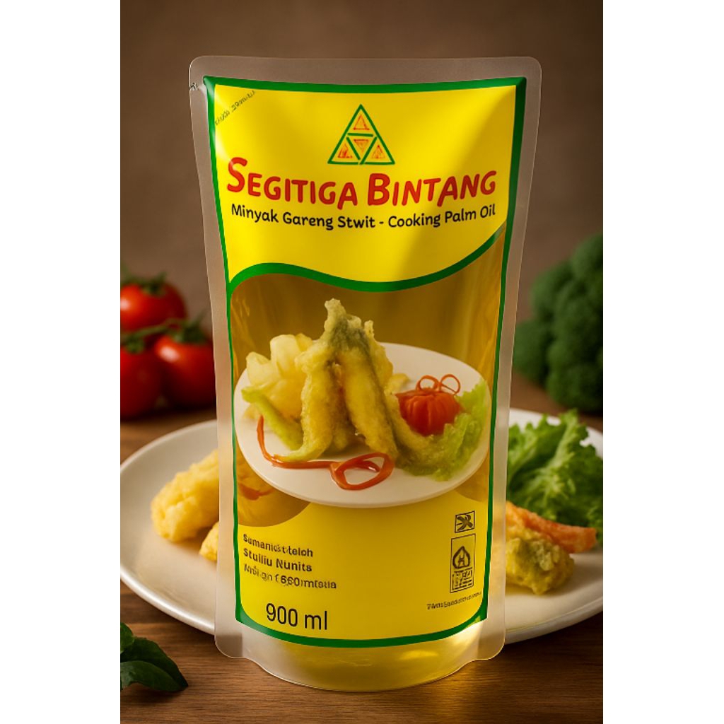 Minyak Goreng Segitiga Bintang (900 ML ) PREMIUM jernih mengandung Vit A dan omega 9&6 pemakaian leb
