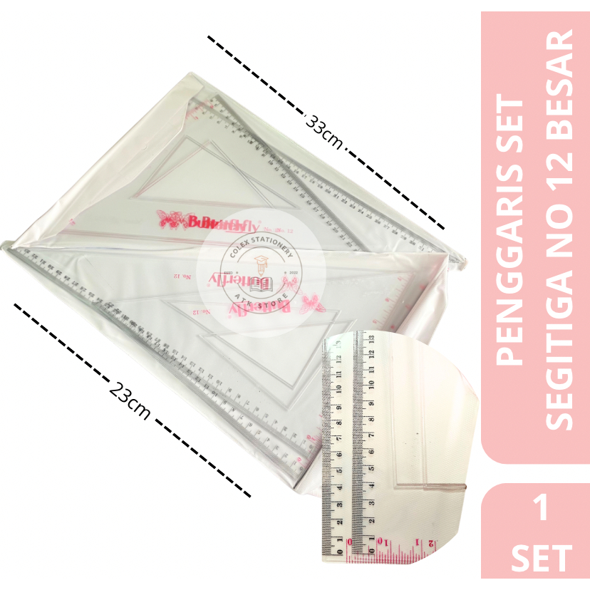

[1 SET] Penggaris Segitiga Triangle Ruler Ukuran Besar No 12 Isi 2 Pcs Butterfly