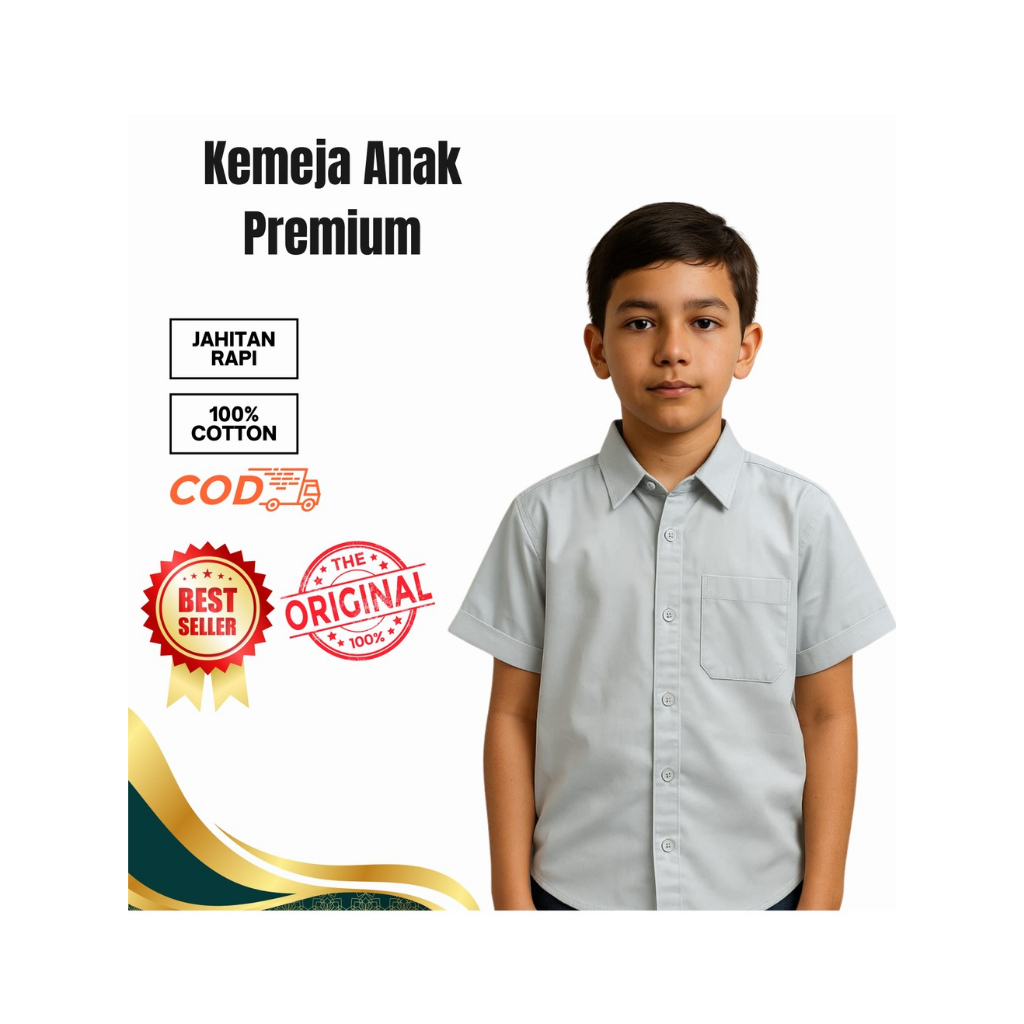 Kemeja Anak Laki-Laki Katun Twill Premium | Kemeja Anak Lengan Pendek | Kemeja anak laki-laki adem
