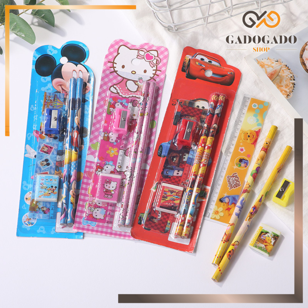 

GGS Stationery Set 5 in 1 Alat Tulis Anak Sekolah Penghapus Penggaris Pensil Serutan Karakter Lucu Random Y9011