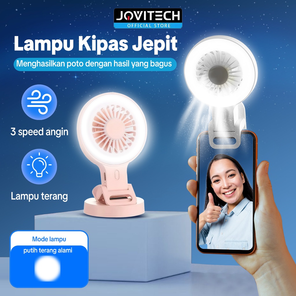 (INOVASI BARU) Jovitech F03 2 in 1 Pocket Mini Ring Light Portable Clip Fan Selfie Lampu Kipas Live 