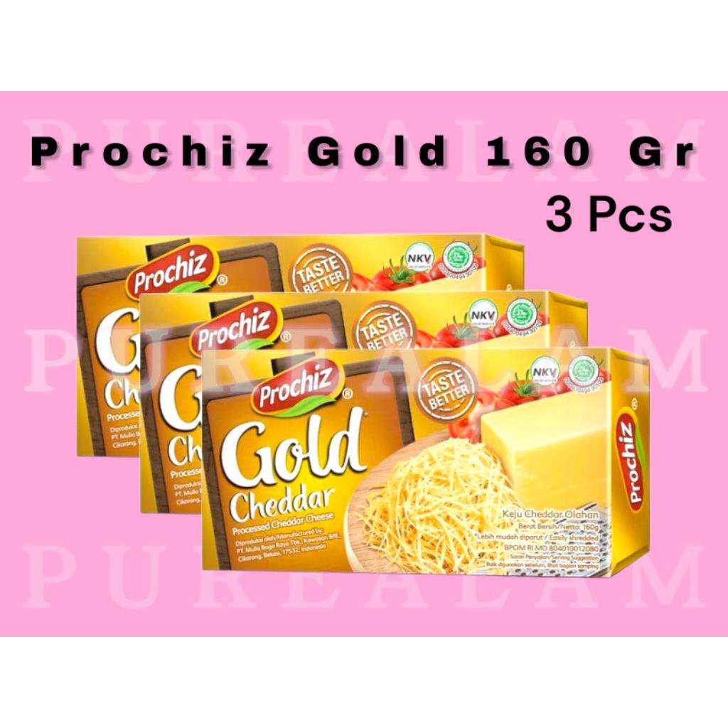 

Premium Keju Parut / Potong Prochiz Cheddar Gold 160 gram isi 3 Pcs Lebih Murah