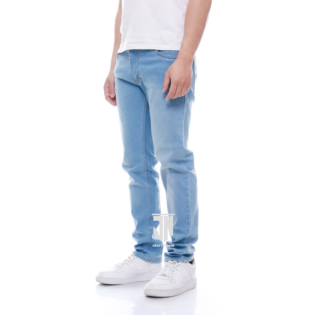 JN CRAFTED DENIM - Celana Jeans Panjang Pria Skinny Stretch Bio Bleach Biru Muda Size 28 - 46