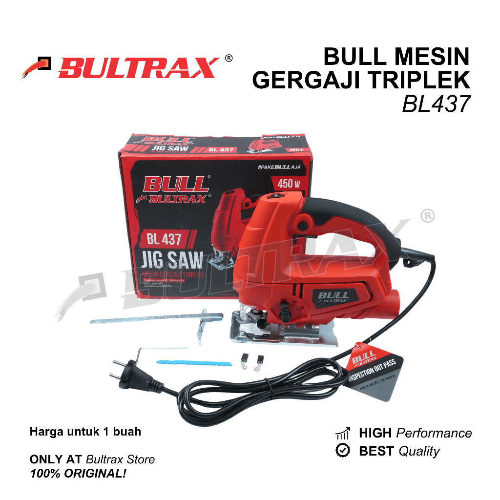 BULL Jigsaw Mesin Gergaji Triplek Kayu BL437 / Gergaji Pita Listrik 450 Watt