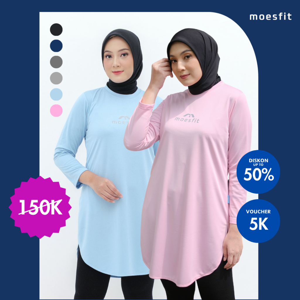 𝐌𝐎𝐄𝐒𝐅𝐈𝐓 - Maira Tunik Sport Atasan Olahraga Wanita Muslimah Pink dan Blue Baby Dry Fit