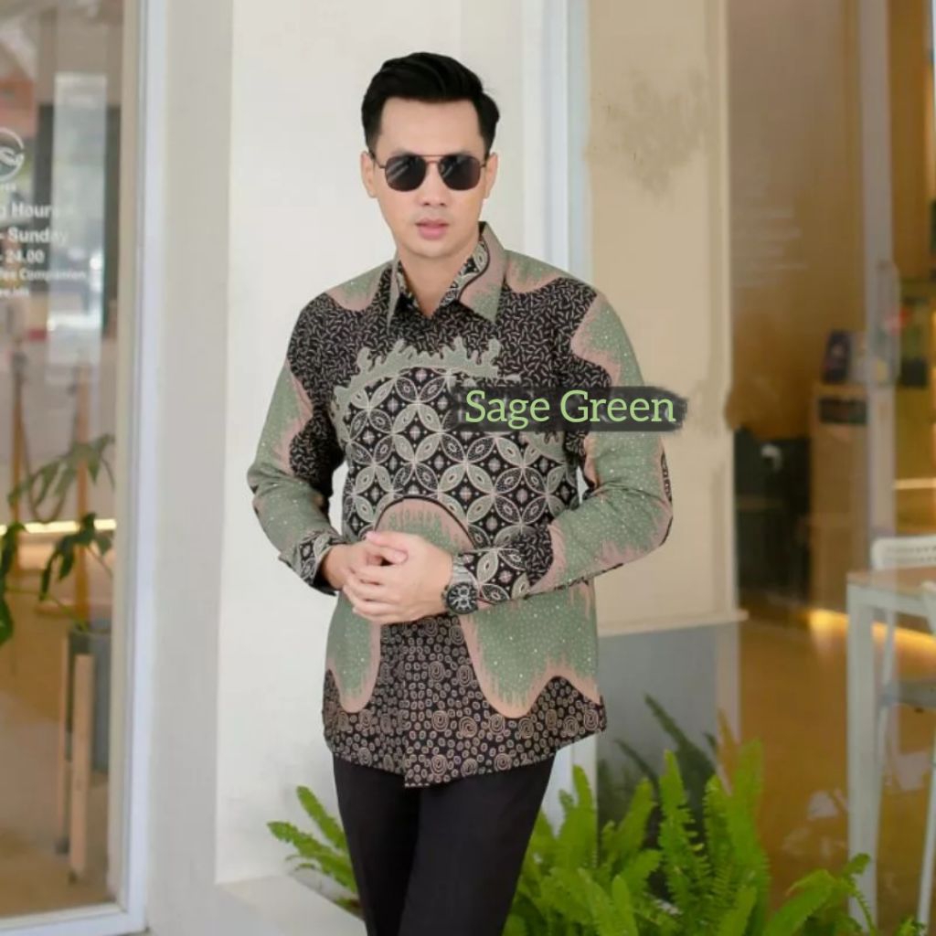 Baju Batik Pria SAGE GREEN Batik Sarimbit Katun Premium Furing Adem