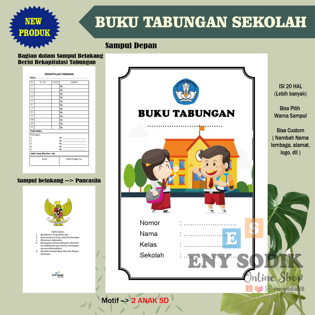 

ES88 BUKU TABUNGAN SEKOLAH/SD/MI UK 10X16CM ISI 20 HAL CUSTOM