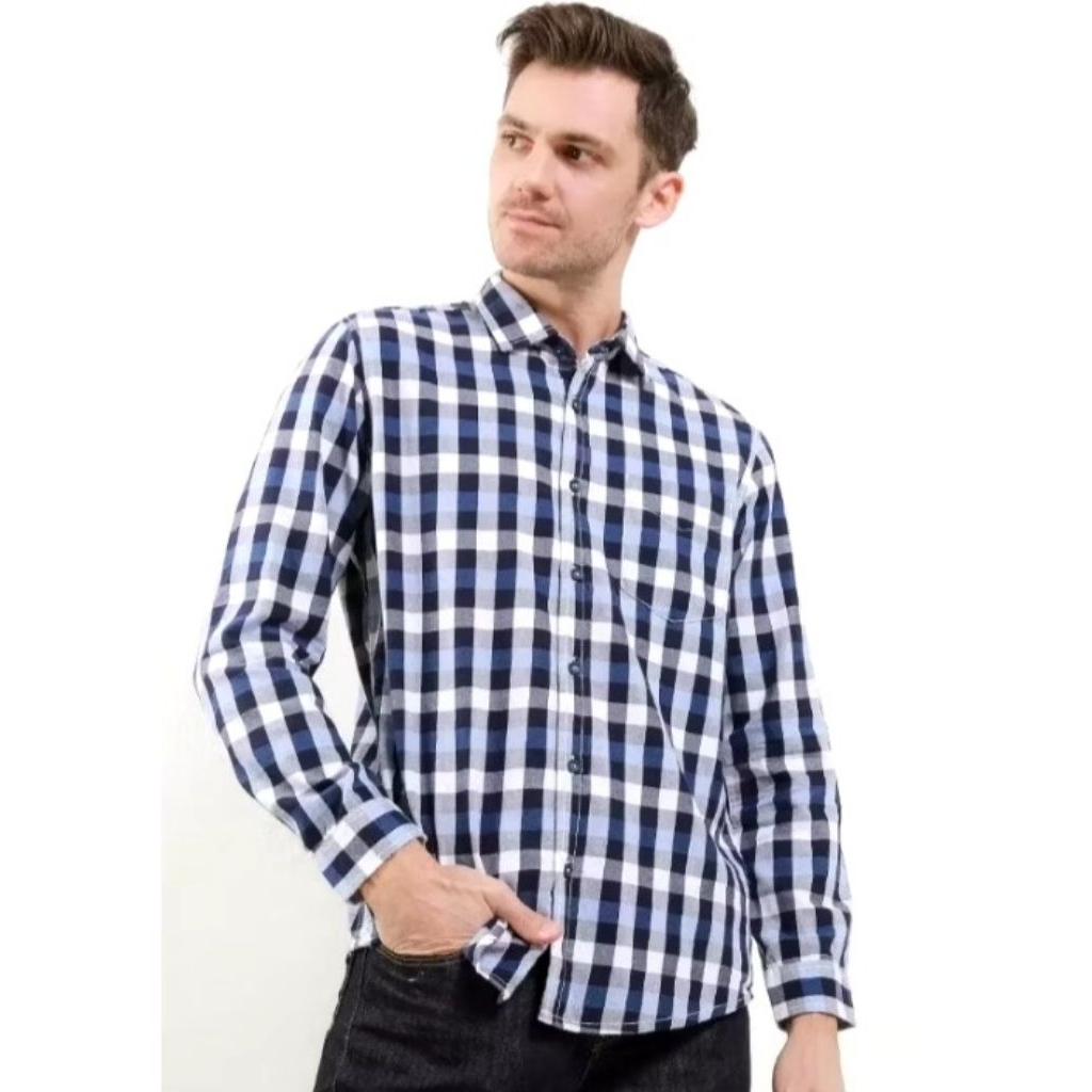 Kemeja Kotak Panjang Pria Original Lois KLL392