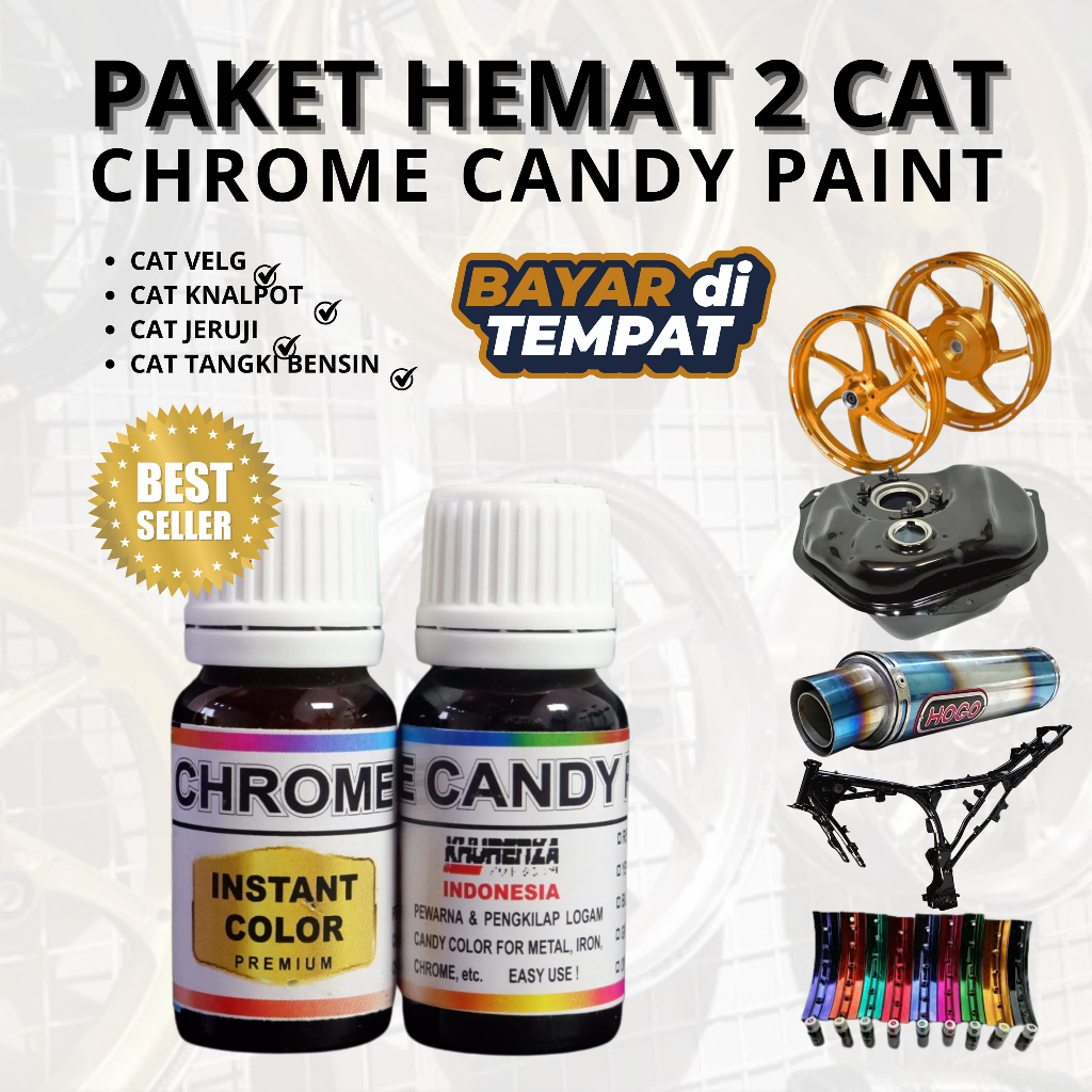 PAKET HEMAT 2 PCS Cat Logam Oles Chrome Candy Paint, Cat Besi Oles,tahan panas dan permanent