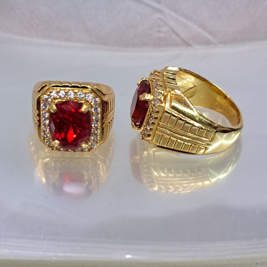 Cincin Pria Merah Siam Batu Akik Super Perak Bangkok Ring Gold (12)