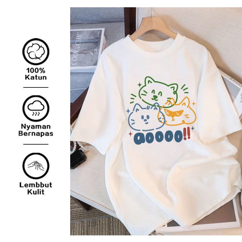 Kaos Couple Pelajar Motif Kucing Jepang Katun Nyaman COD Musim Panas Gaya Illustrasi Lucu