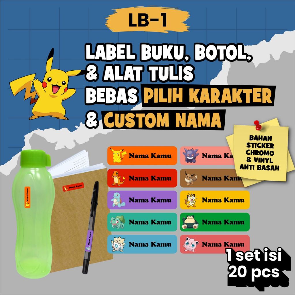 

Stiker Tempel Label Nama Buku Anak Karakter Game Pokemon Isi 20pcs LB1