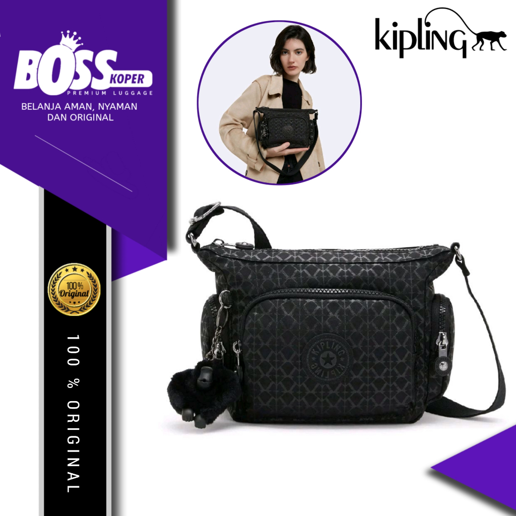 Tas selempang small wanita KIPLING shoulder bag monogram motif casual daily traveling