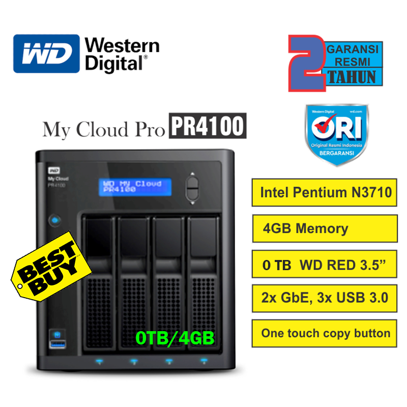 WD NAS My Cloud Pro PR4100 4GB : 4 Bays 2x GbE + 0TB WD Red , GbE, USB 3.0,