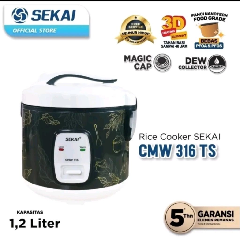 Rice Cooker Sekai CMW-316 TS | Magic com CMW316 3 in 1 1.2L 1.2 liter