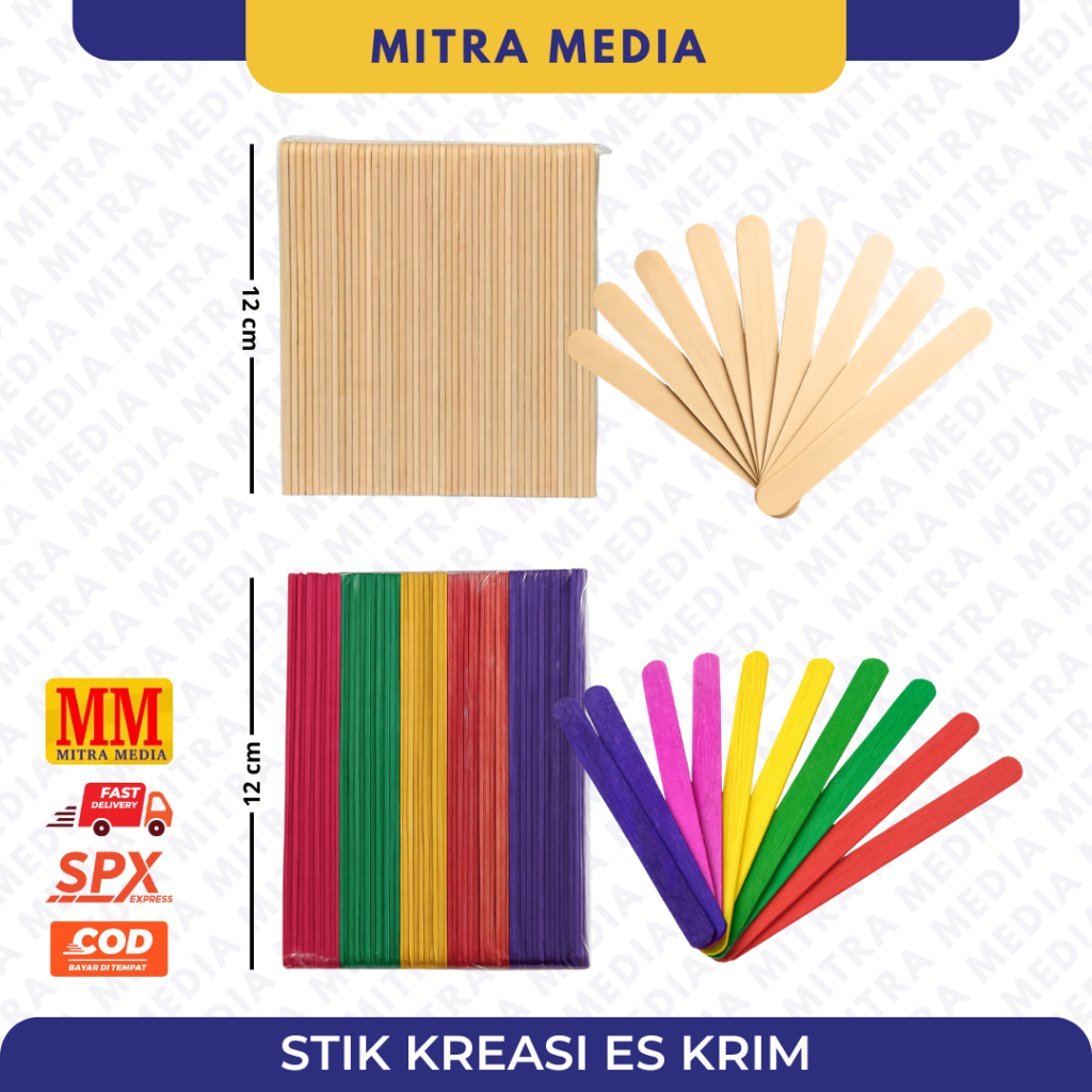 

(PACK) Stik Kreasi Kayu Es Krim Warna Warni / Prakarya Art & Kraft Colorful [1 PAK isi 50 PCS]