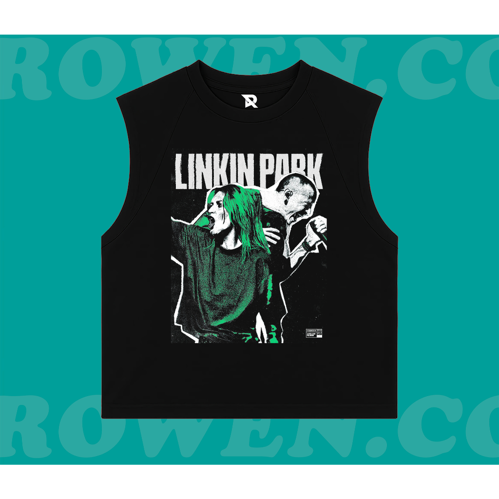 ROWEN.CO - KAOS BAJU SINGLET LINKIN PARK BAND GREEN | BAND METAL MUSIK ROCK | T-SHIRT SINGLET HITAM 