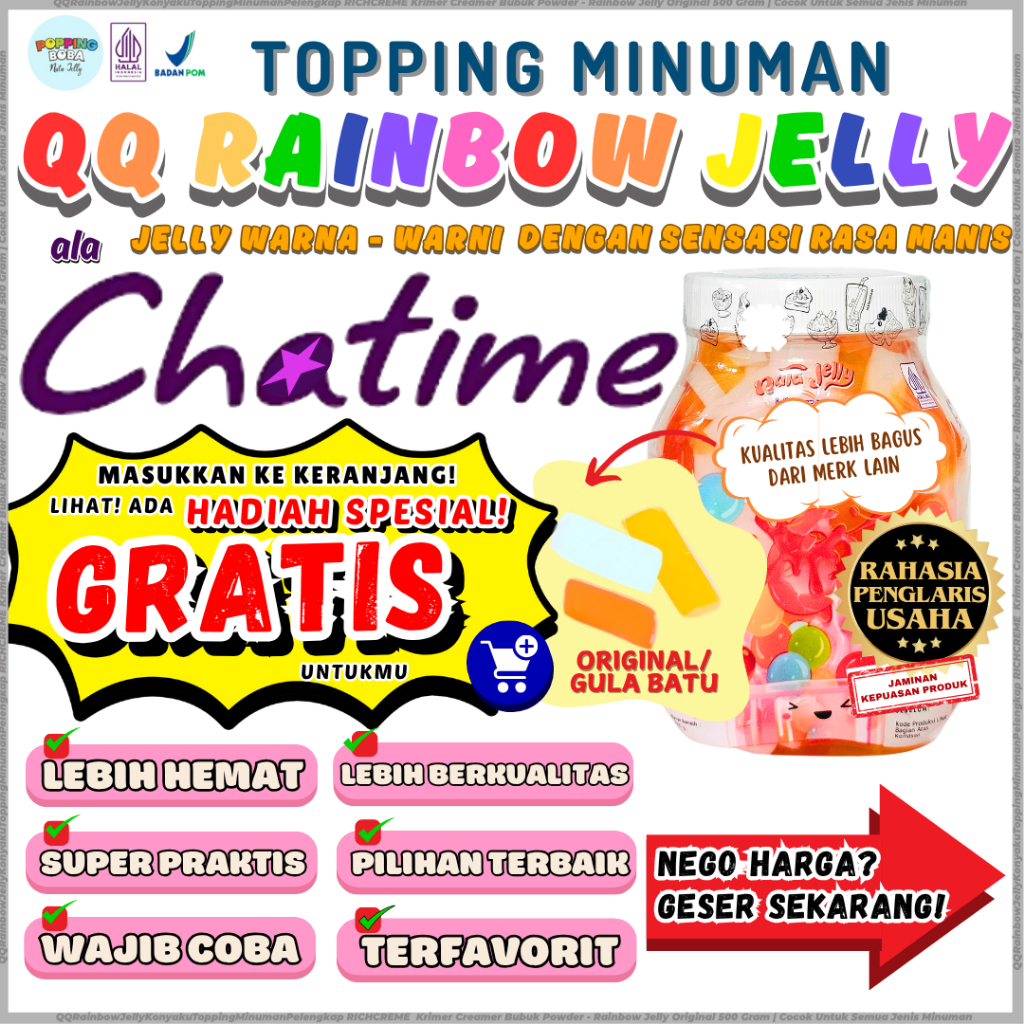 

QQRainbowJellyKonyakuToppingMinumanPelengkap RICHCREME Krimer Creamer Bubuk Powder - Rainbow Jelly Original 500 Gram | Cocok Untuk Semua Jenis Minuman 500 Gram