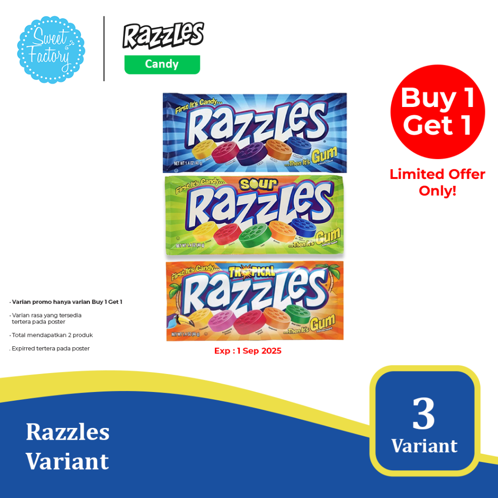 

Razzles 1.4oz Series - Permen Unik yang Berubah Jadi Permen Karet 40 gr