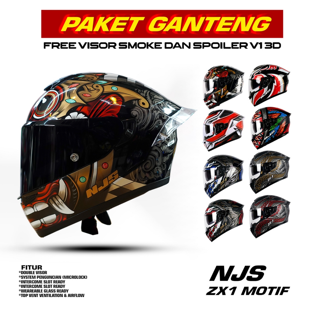 PAKET GANTENG HELM NJS ZX1 DOUBLE VISOR- HELM FULL FACE NJS ZX1