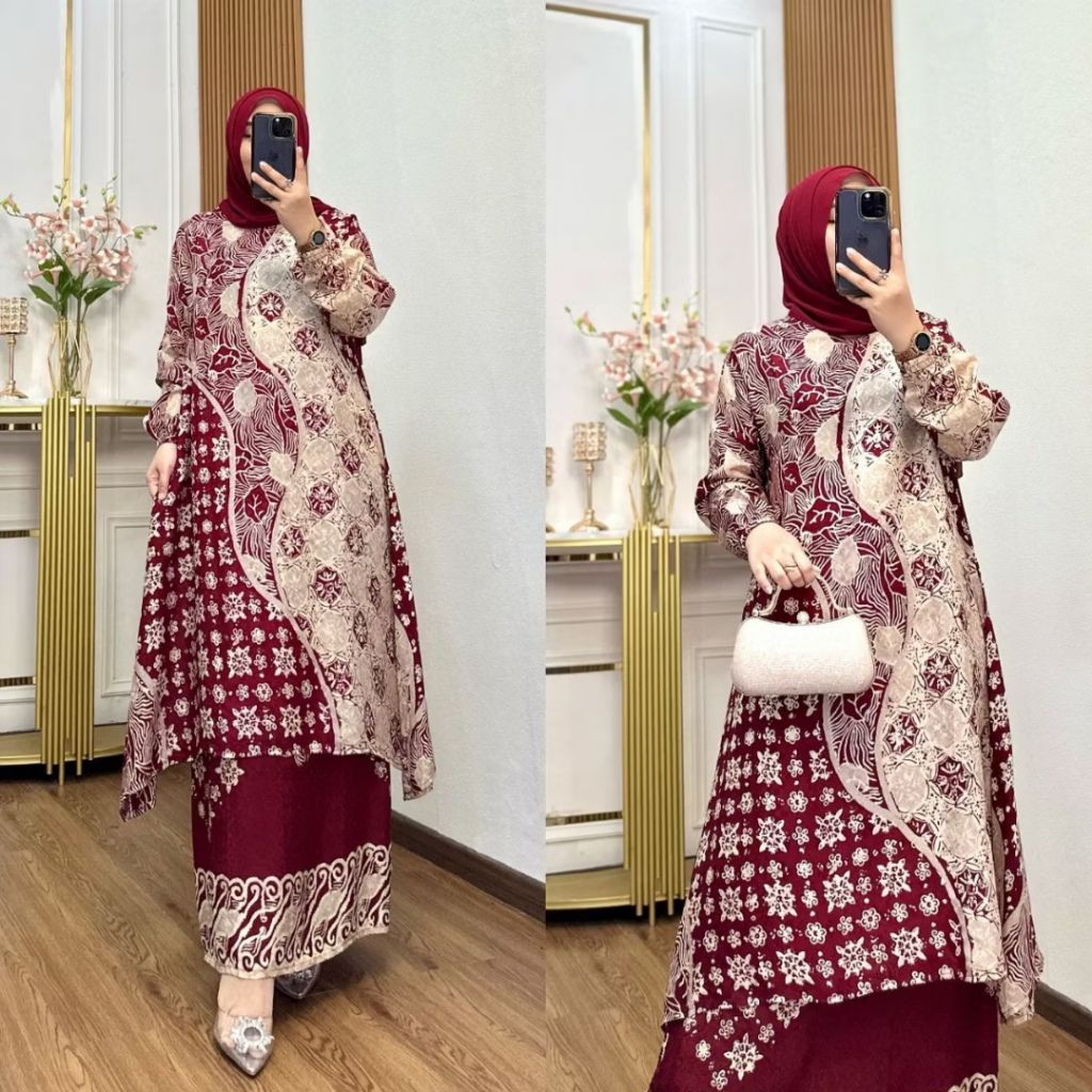 R QUEEN SET BATIK HIGH QUALITY BATIK VISCOSE WANITA BAHAN DOBBY STELAN BATIK WANITA MODERN 2025 STEL