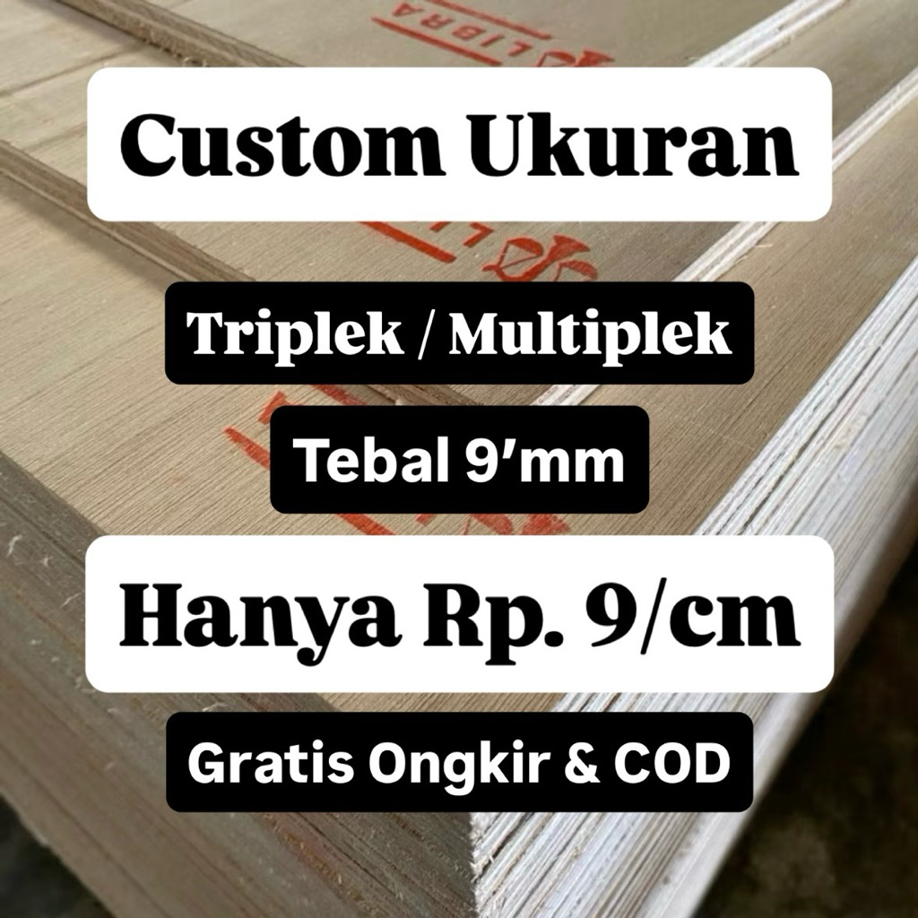 PREMIUM Triplek Custom Ukuran Tebal 9mm Meranti Multiplek Plywood
