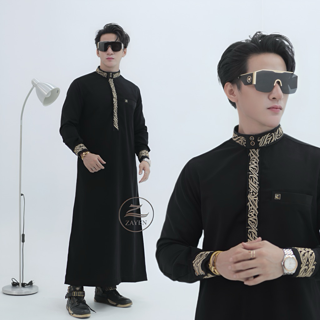 Jubah Slimfit pria Gamis Pria bordir Slimfit jubah zayen hitam  jubah pria muslim jubba model terbar