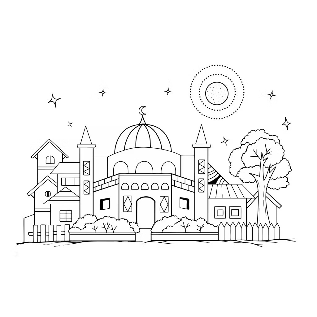 Gambar Mewarnai Islami - Masjid / Sketsa Masjid