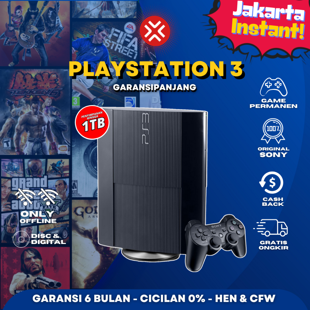 SONY PS3 Playstation 3 Superslim Hen Full Games BEBAS REQUEST 120/160/250/320/500 GB/1 TB 1000 GB