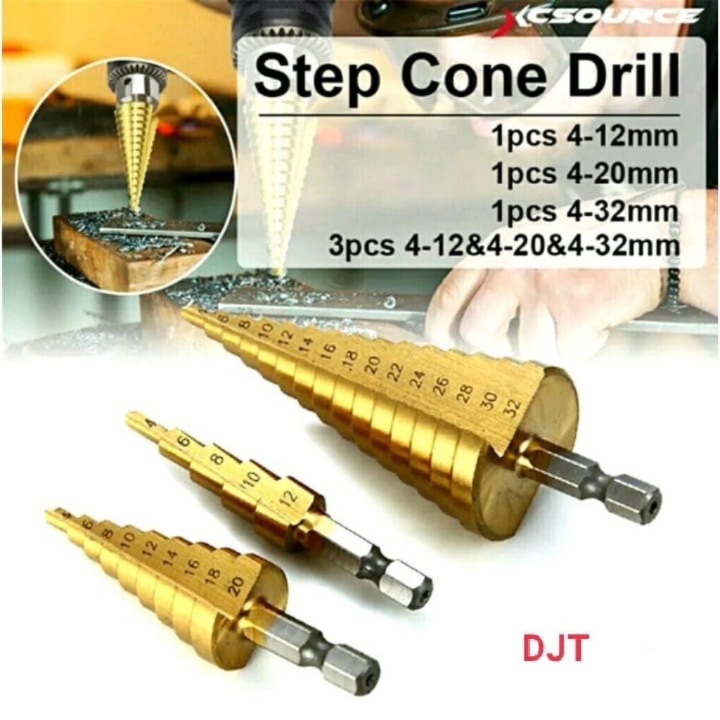 Mata Bor Pagoda Mata Bor Kerucut Mata Bor Spiral Titanium Coated 3 PCS - Golden "cod"